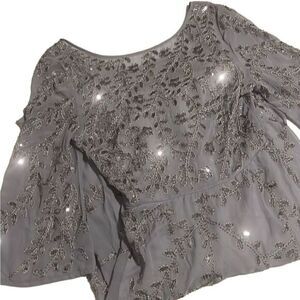 RAGA‎ Icy Princes Gray Silver Beaded Sequined 3/4 Sleeves Dress Size M NWT